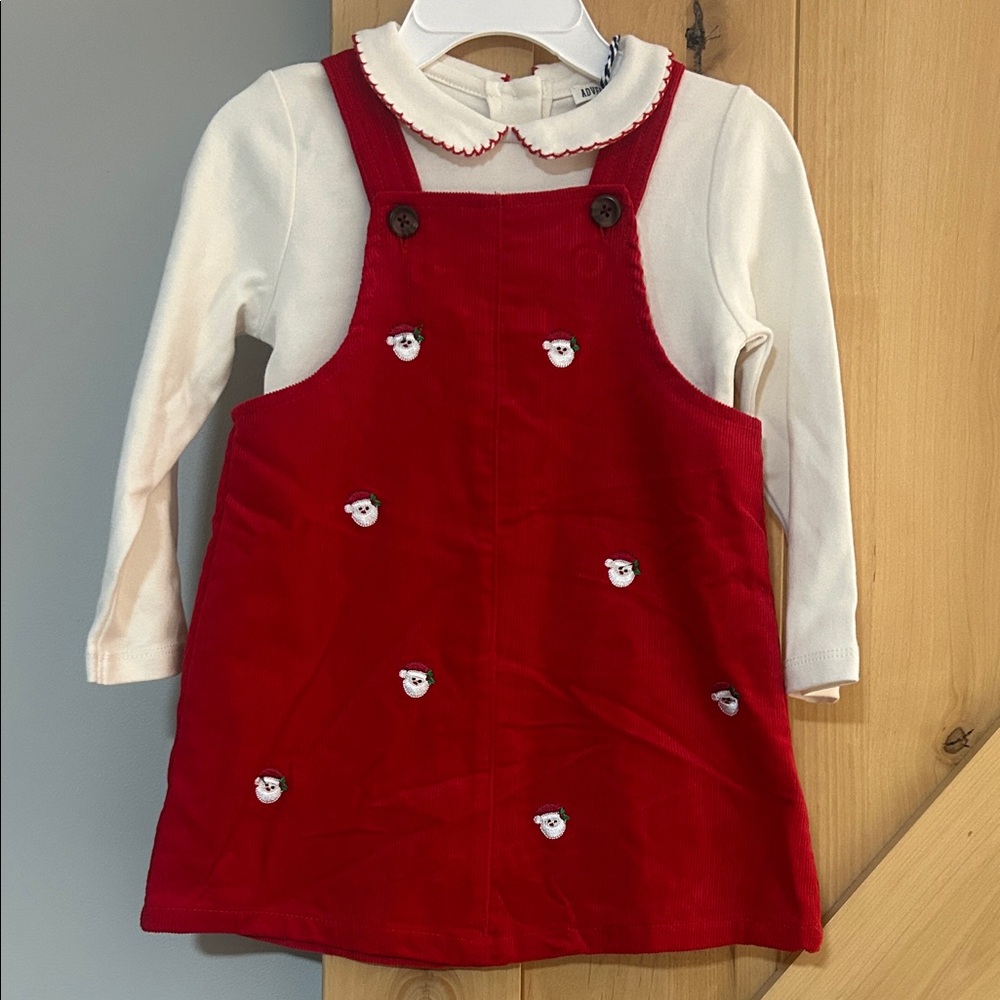 Red Corduroy Santa Dress with Cream Top